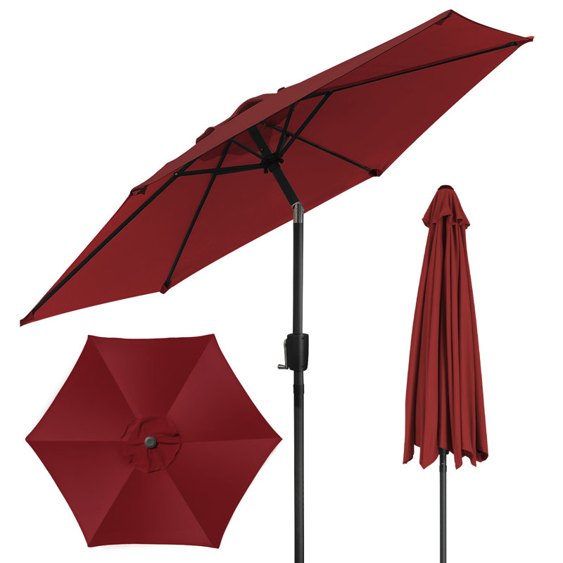 Cemil 225 cm W X 225 cm D Round Tilt Market Parasol with Crank Lift, Red