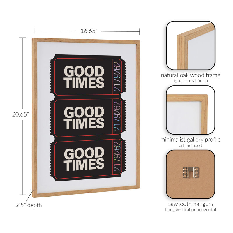 «Preppy Retro positive Quote Good Times» par The Creative Bunch Studio, reproduction d'art encadrée, Encadrement brun clair