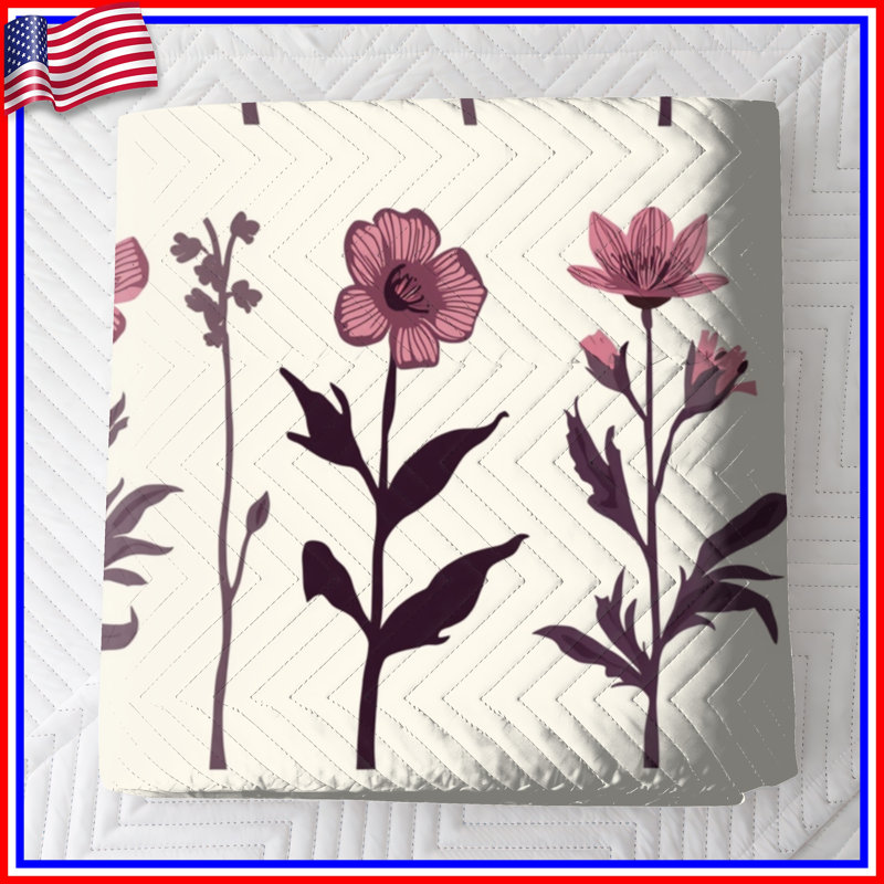 Couvre-lit matelassé rose à motif de fleurs sauvages toutes tailles confondues, Double