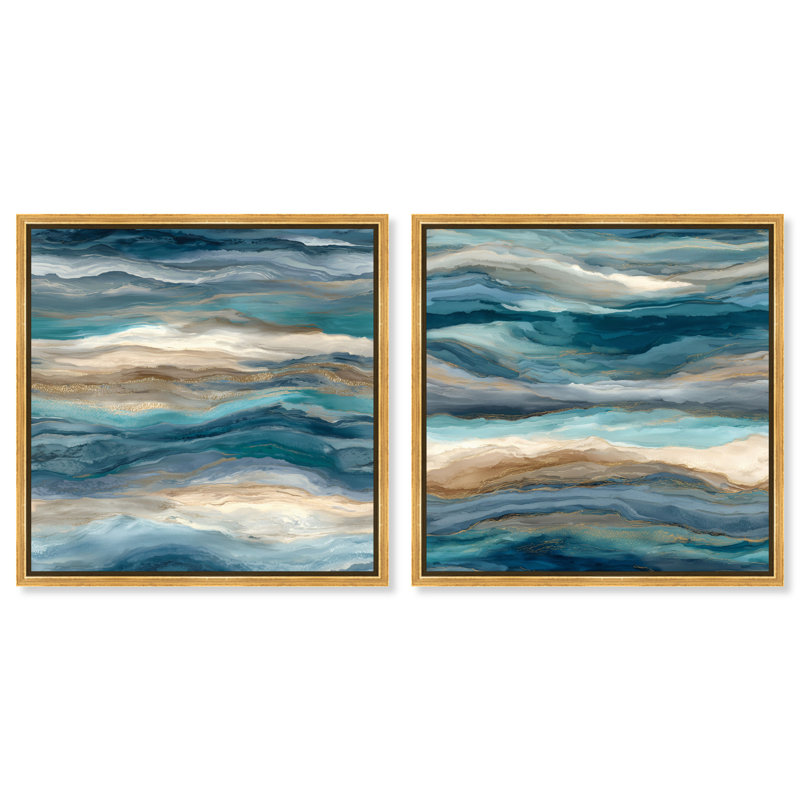 «Ocean Echo Duo», reproduction d'art sur toile encadrée par Art Remedy, cadre doré, 12 x 12, H 13 po x l 13 po, Gold Frame