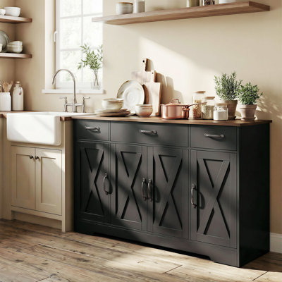 Buffet, armoire de cuisine 55 po, noir
