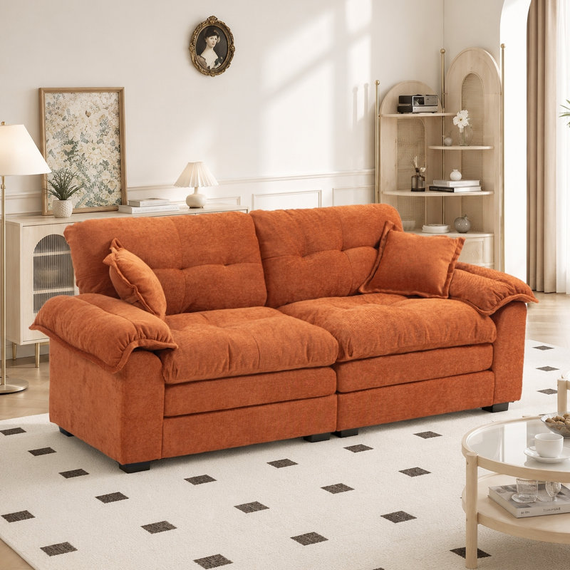 Canapé-lit à accoudoirs rembourrés en chenille de 84 po avec coussins en mousse à mémoire de forme et ressorts ensachés Geneveve