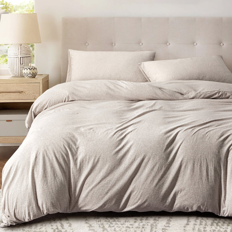 HOME BEDDING Jersey Cotton Duvet Cover Set, Beige, Queen Duvet Cover + 2 Standard Shams