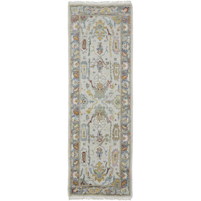 Karina Hand Knotted Wool Floral Area Rug in Blue/Gray/Rust/Gold