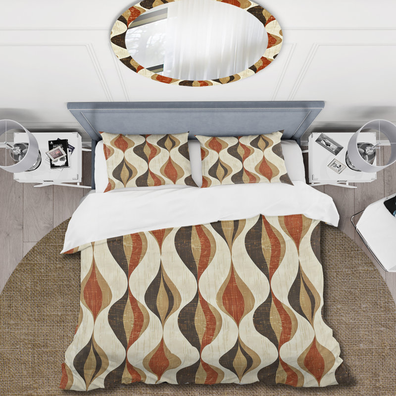 Ensemble de housse de couette Brown Ogee Print III - Midcentury, Housse de couette simple + 2 taies décoratives st