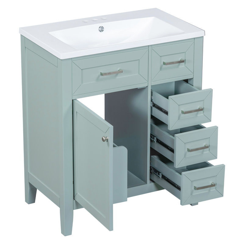 Lavabo de salle de bain 30 po. En bois massif et. Rectangulaire moderne. Étanche, teinté. Tiroirs et armoire. Assemblage requis avec. Armoire, moderne.