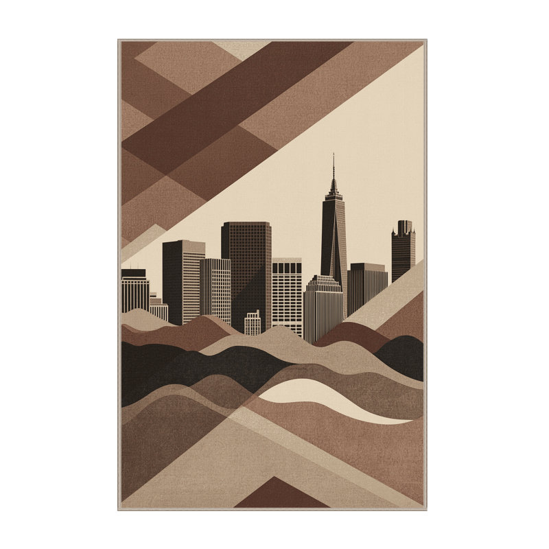 Machine Washable Ovaline Modern & Contemporary Geometric Rug in Brown – Binding, 7x9