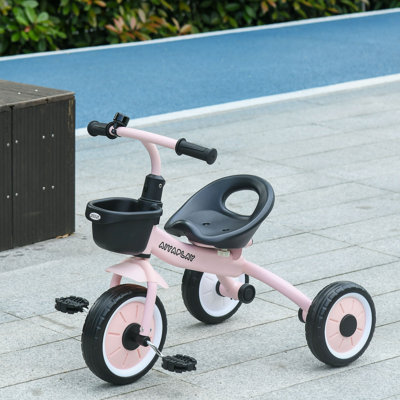 Tricycle pour enfants de 2 à 5 ans avec siège réglable, vélo pour tout-petits pour enfants avec panier, sonnette, poignées de guidon
