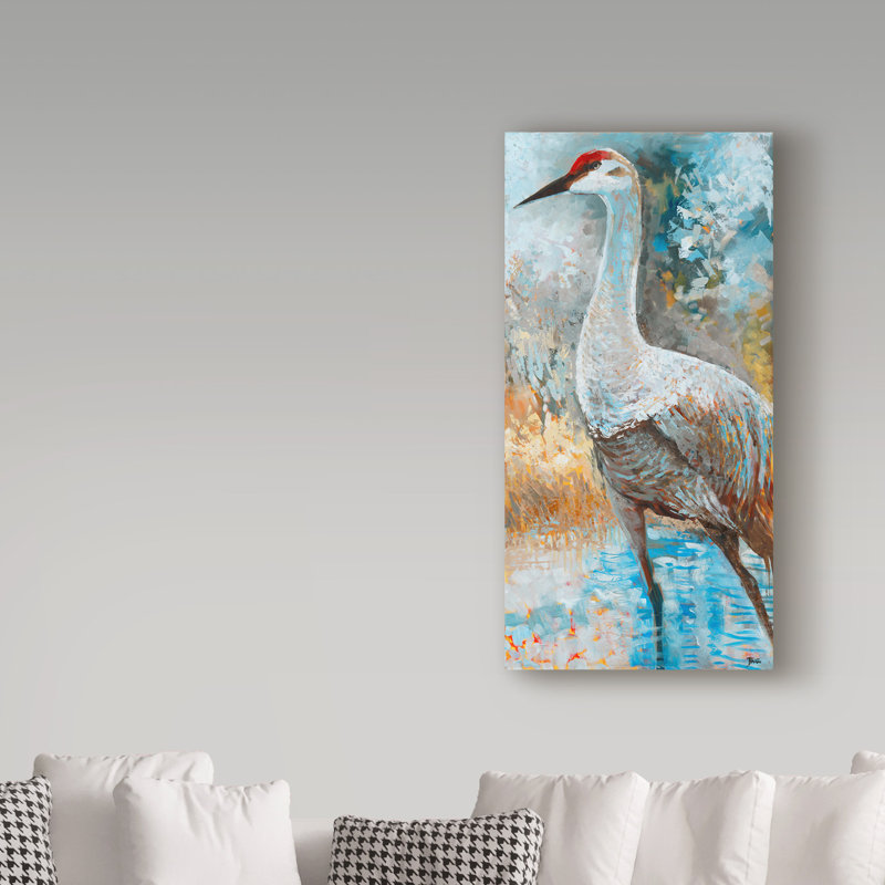 « sandhill grues i », reproduction de peinture à l’acrylique sur toile tendue, H 19 po x l 10 po x P 2 po