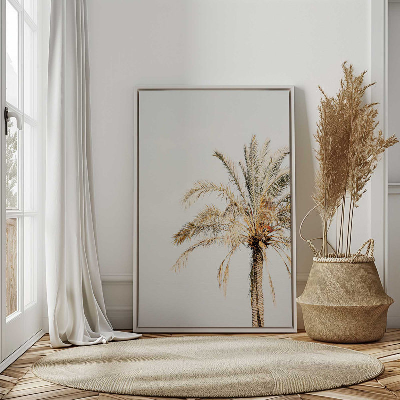 Impression sur toile Golden Palm View, H 18,75 po x l 12,75 po x P 1,75 po, Cadre flottant blanc opaque