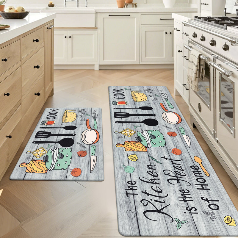 Ensemble de 2 tapis de cuisine Duwaine, Gris, Tapis de couloir 20 po x 31,5 po + 20 po x 59 po