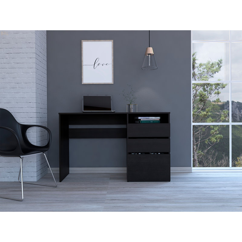 3-Drawer 1-Shelf Computer Desk, Black