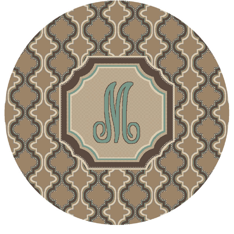 Tapis tissé à la machine turquoise/brun monogrammé Lanikai, M