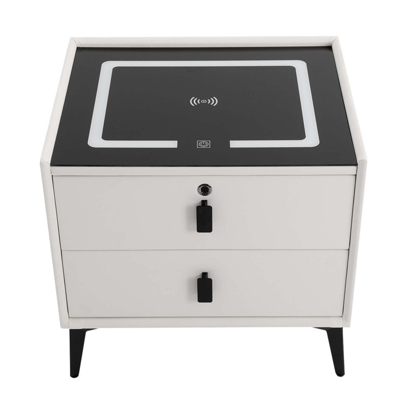Bluetooth Speaker Smart Bedside Table With Light USB& Wireless Charging, White