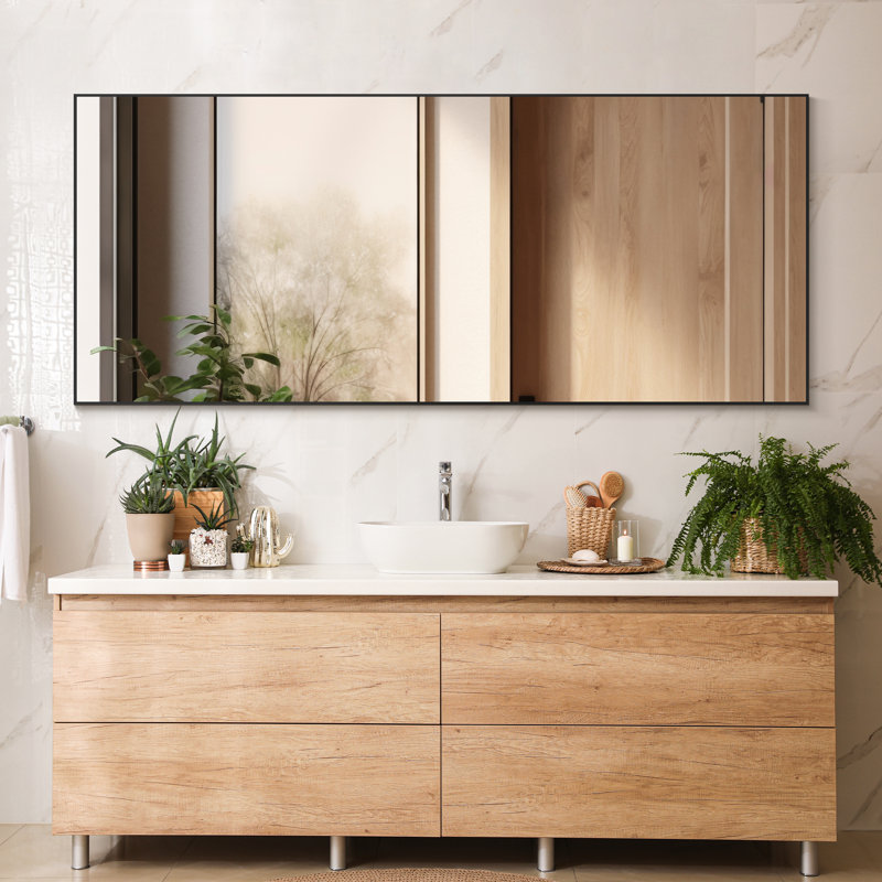 Miroir pleine grandeur en métal, 64 po x 21 po, Noir, noir, noir, noir