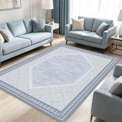 Minimal Border Blue   area rugs for Living Room, Soft and Comfortable, Suitable for all seasons, easy to maintain, machine washable Indoor floor mat, Under Table Farmhouse suitable for Bedroom, Dining Room, Study,  Balcony, Home Decor Patio