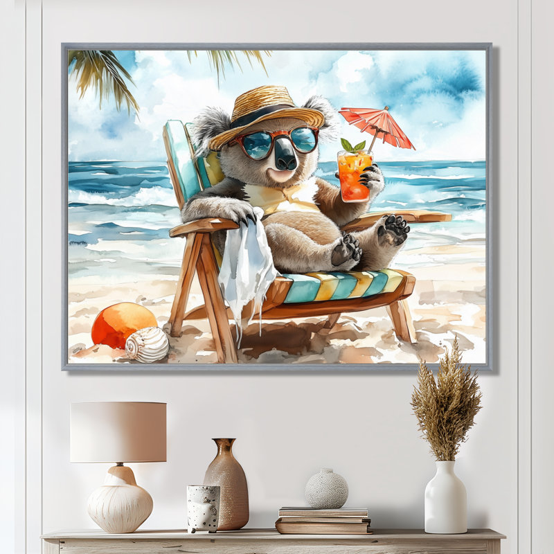 Saltzman - Reproduction d'art animalier côtier, Toile argentée avec cadre flottant, H 30 po x l 40 po x P 1,5 po