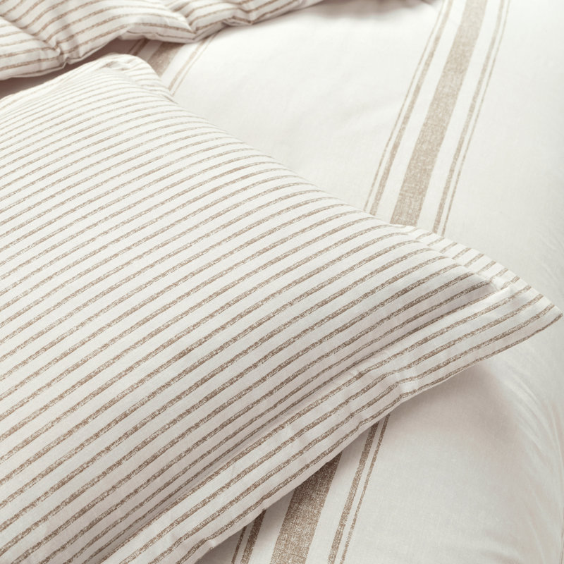 Standard Cotton 460 TC Reversible 3 Piece Duvet Cover Set, King Duvet Cover + Standard 2 Shams, Neutral