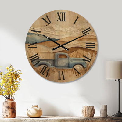 Blue Truck Harvest Ridge II - Country Wall Clock, Printed on Wood