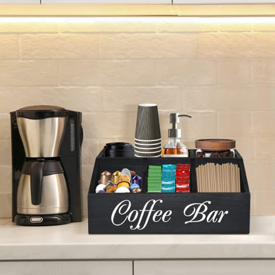 Acshio Wood Coffee Station Organizer - Pod Holder With Drawer, Countertop Storage For Syrup, Cups, Stirrers