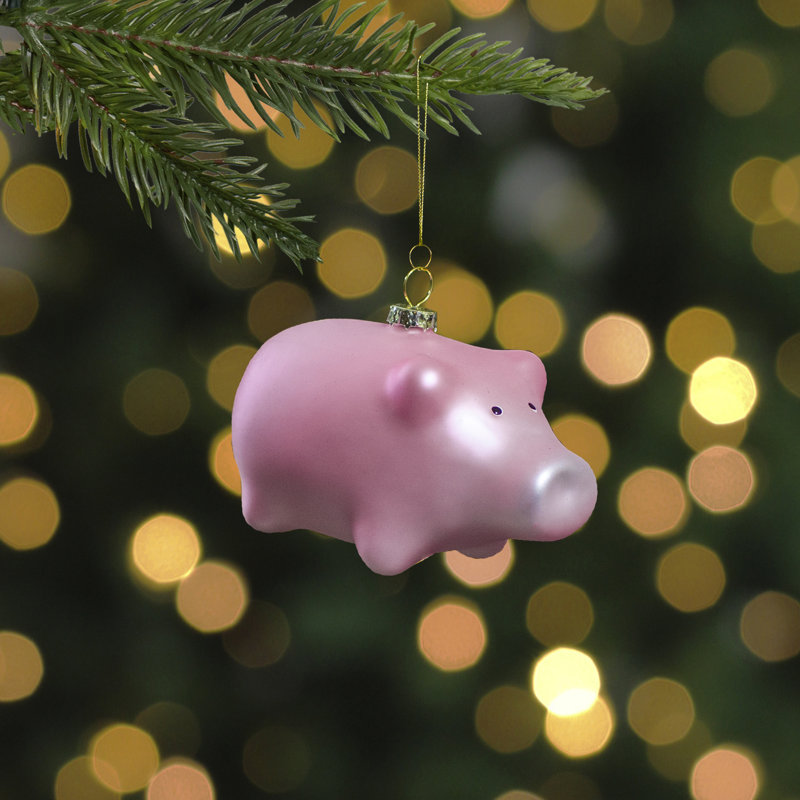 Ornement de Noël en verre cochon rose 4 po