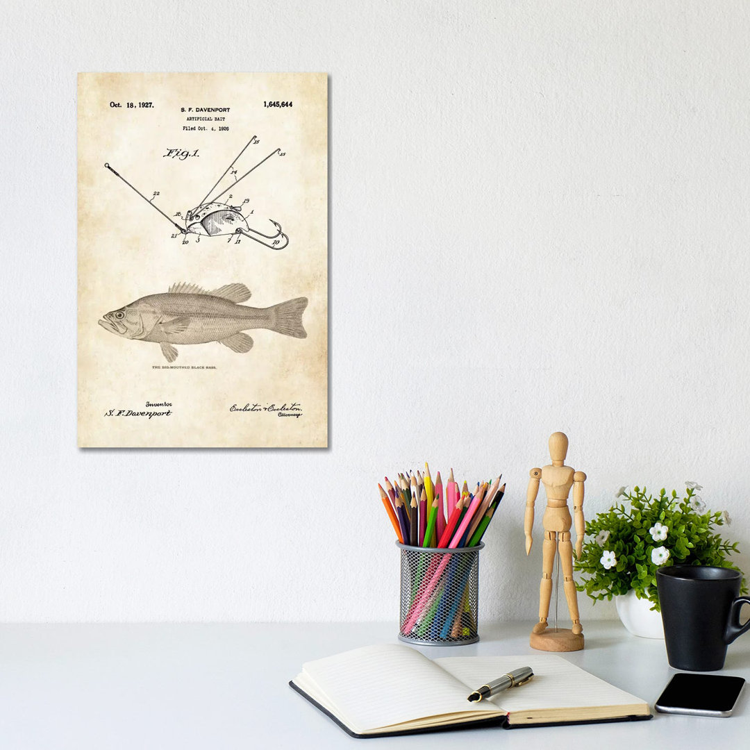 Largemouth Bass Fishing Lure by Patent77 - Wrapped Canvas Gallery-Wrapped Canvas Giclée