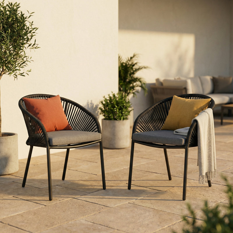 Ensemble repas d'extérieur pour 8 personnes avec table rectangulaire extensible et chaise empilable, coussins inclus