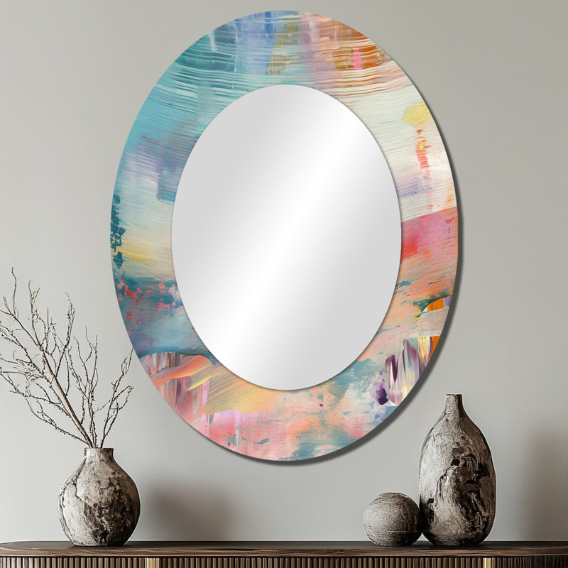Spring Miracles In Tender Retro Pastel I - Pink Oval Wall Mirror Decor, 40" x 30"