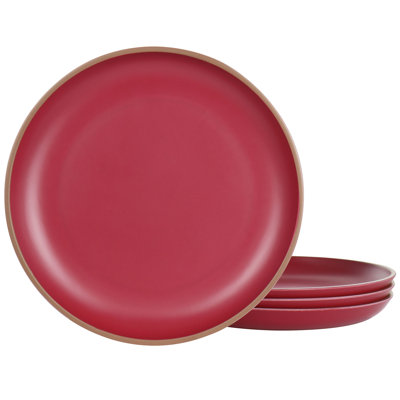 4 Piece Melamine Dinner Plate Set in Dark Pink