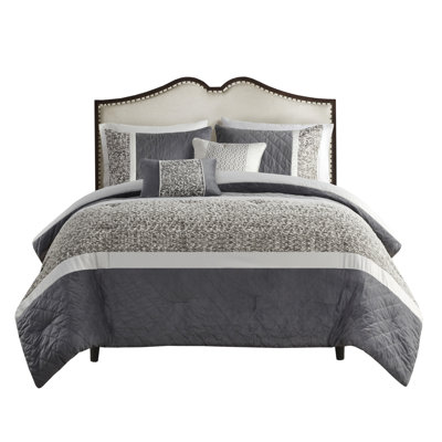 King/ King Comforter With 5 Pieces, Textured Stripe, , , Pillows, Charmeuse, Mink Face 5 , Stripes, Microfiber Reverse, Throw Pillows Included