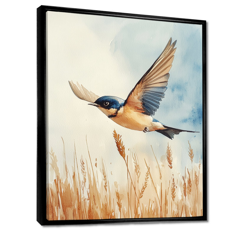 Bird Swallow Over The Fields I - Bird Framed Prints, Black, Floater Framed Print, 20" H x 12" W