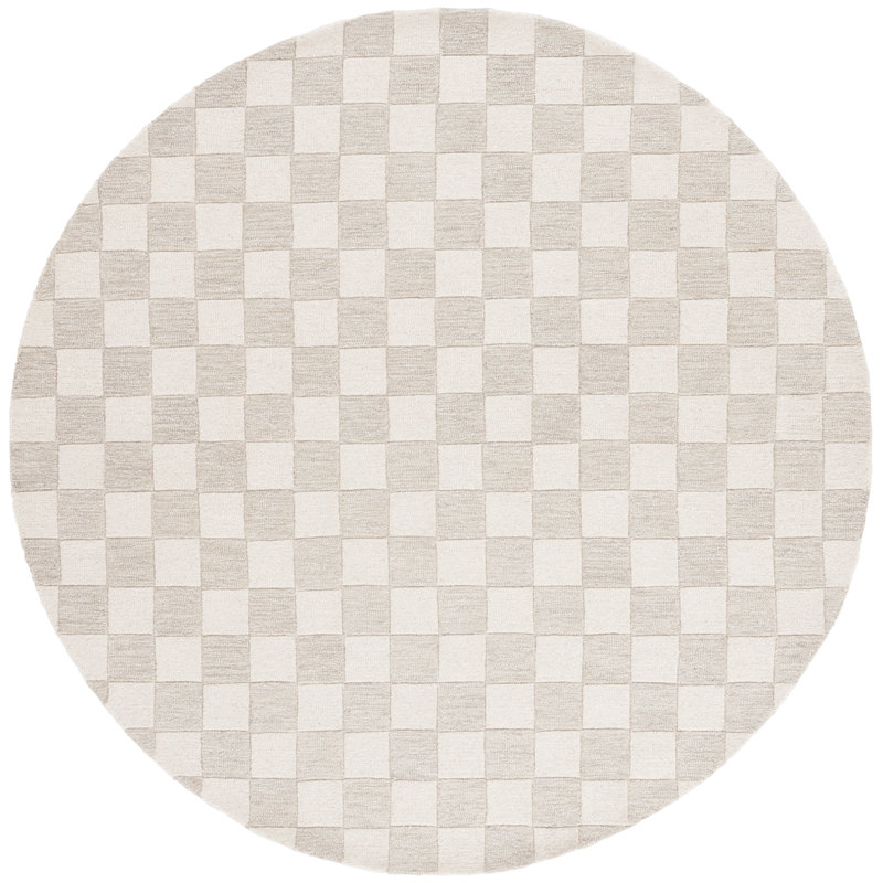 Msr4760 Martha Stewart Hand Tufted Wool/Cotton Checkered Rug in Beige/Ivory, Round 6'