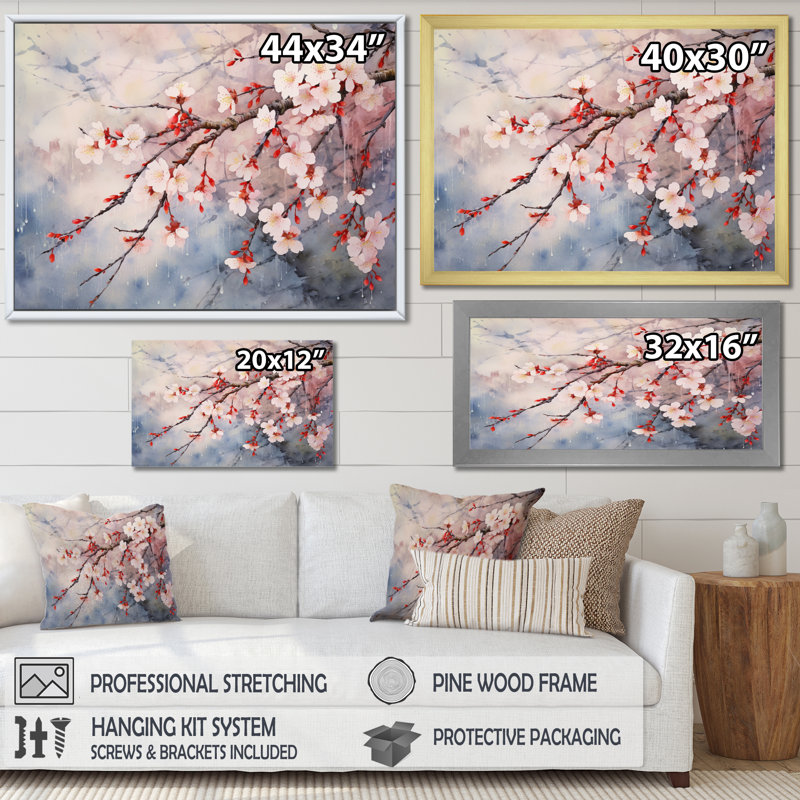 «Flower Whispers Cherry Blossoms» sur toile, Cadre simple noir, H 12 po x l 20 po x P 1 po