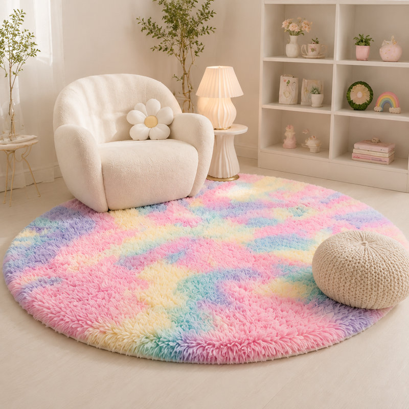 Plush Round Area Rug, Soft Fuzzy Shag Rug for Bedroom Living Room Balcony, Fluffy Carpet for Home Decor, Non-Slip Cozy Decorative Rug.