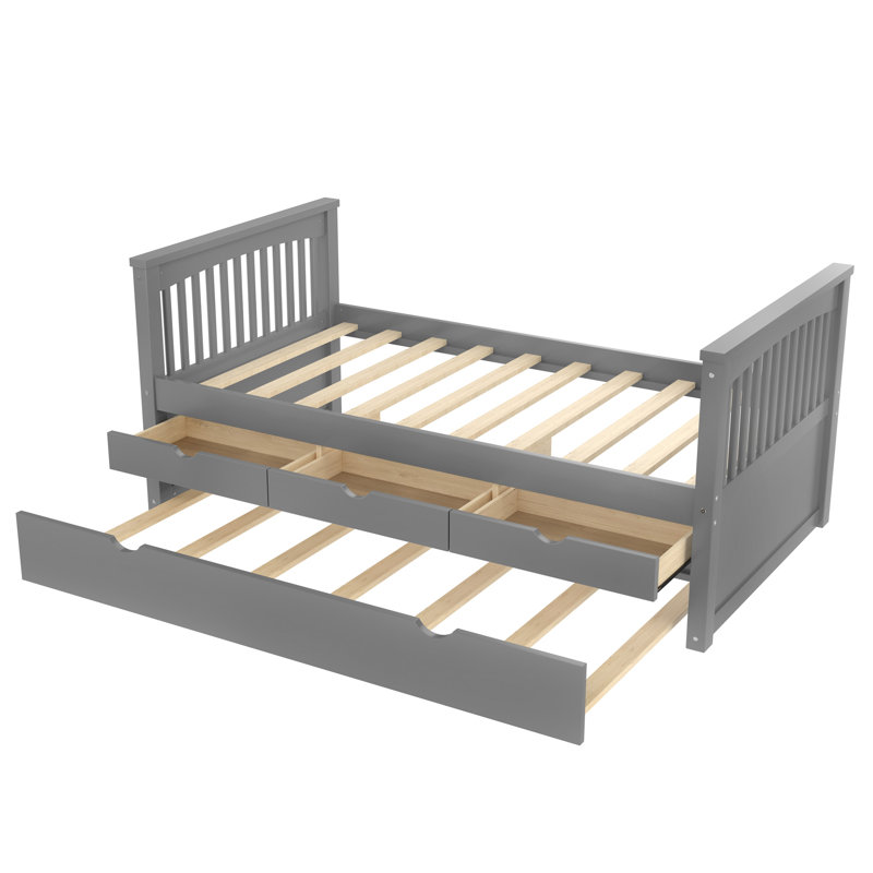 Lit plateforme simple avec tiroirs et lit gigogne, lit de jour en bois massif, sans sommier