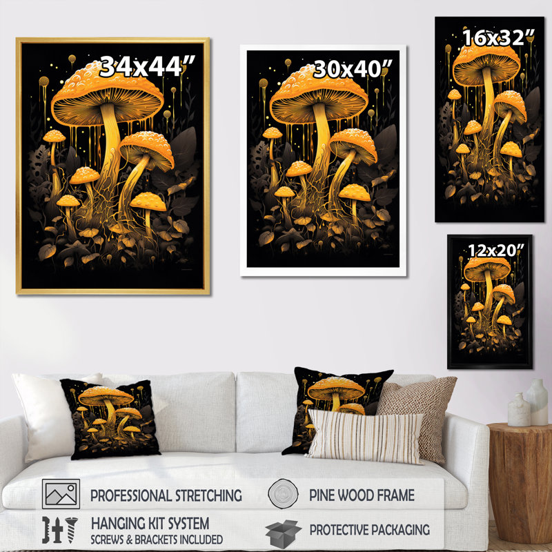 Illustration rétro sur toile Amarita Magical Mushroom, Cadre simple blanc, H 32 po x l 16 po x P 1 po