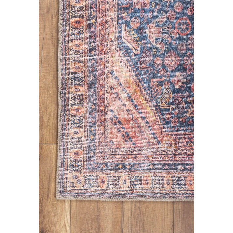Tapis bleu marine à motif vintage rétro, Rectangle 8 pi 3 po x 11 pi 6 po