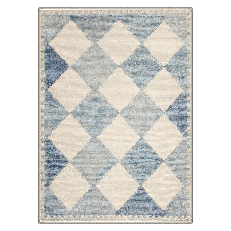 Abdellah Coastal Geometric Diamond Machine Washable Blue / Beige Indoor Area Rug with Non-Slip Backing, Rectangle 6' x 9'