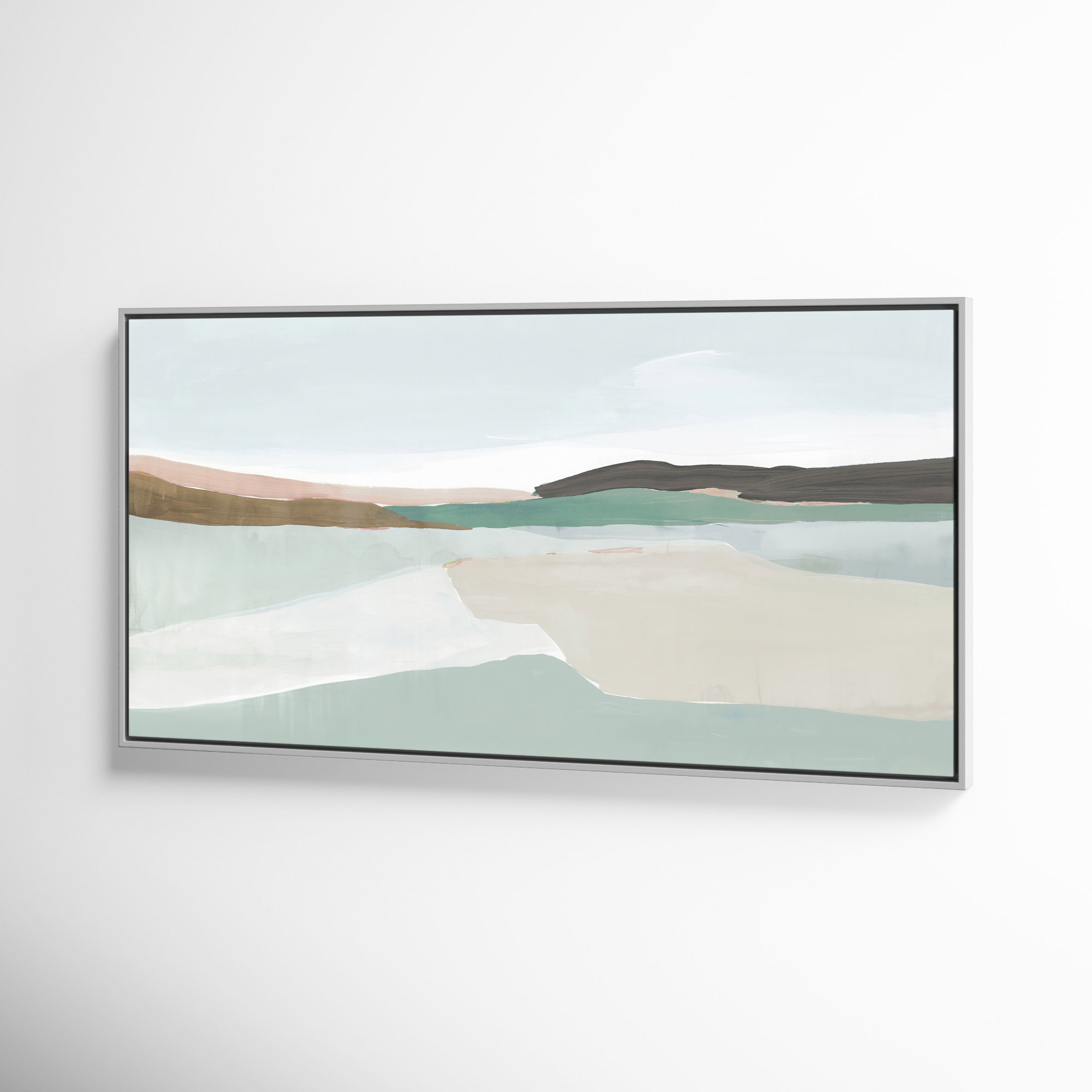 Sole of the Land I Floater Frame Painting, 25.5" H x 49.5" W, White