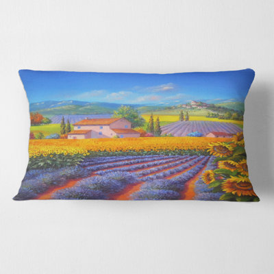 Housse et insert de coussin rectangulaire lavande et champ de tournesols