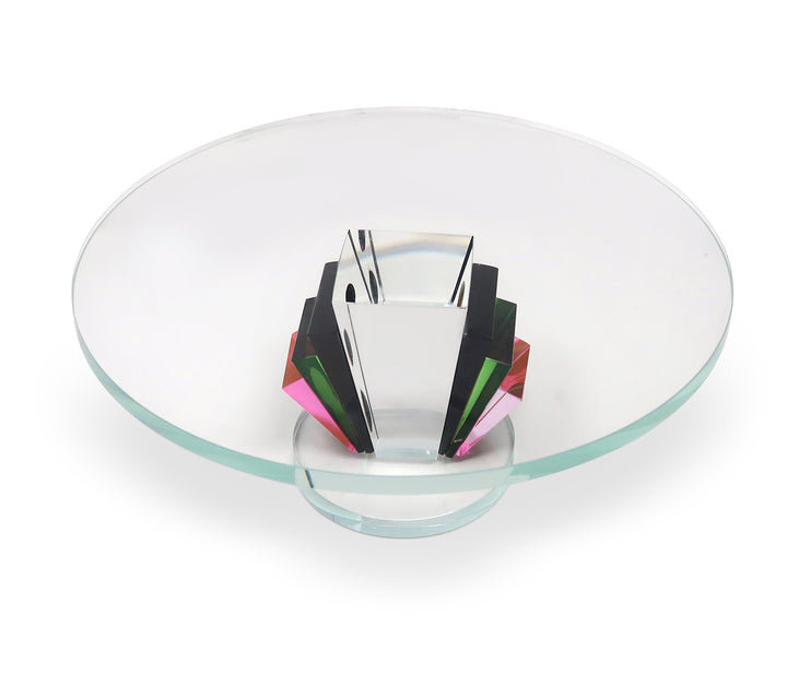 Présentoir à gâteaux en cristal avec base colorée - rose / ambre / fumé, Noir / vert / rose