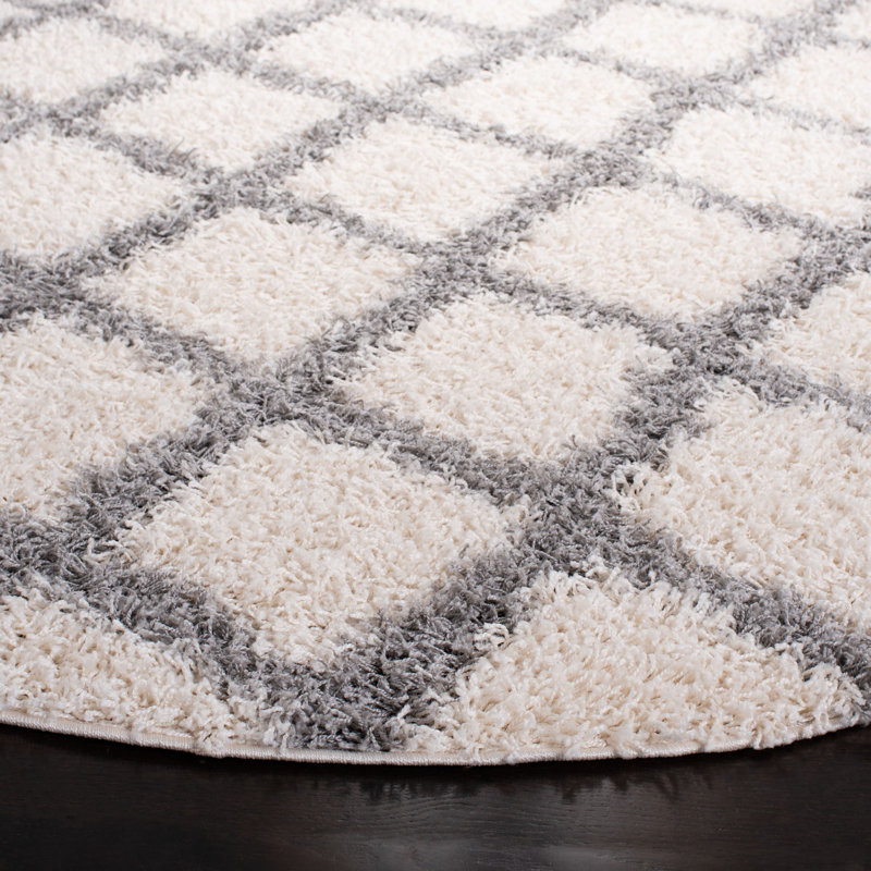 Tapis ivoire à motif géométrique Simuel, Rond 6 pi