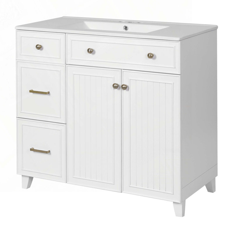 Bathroom Vanity with Ceramic Sink, White/White