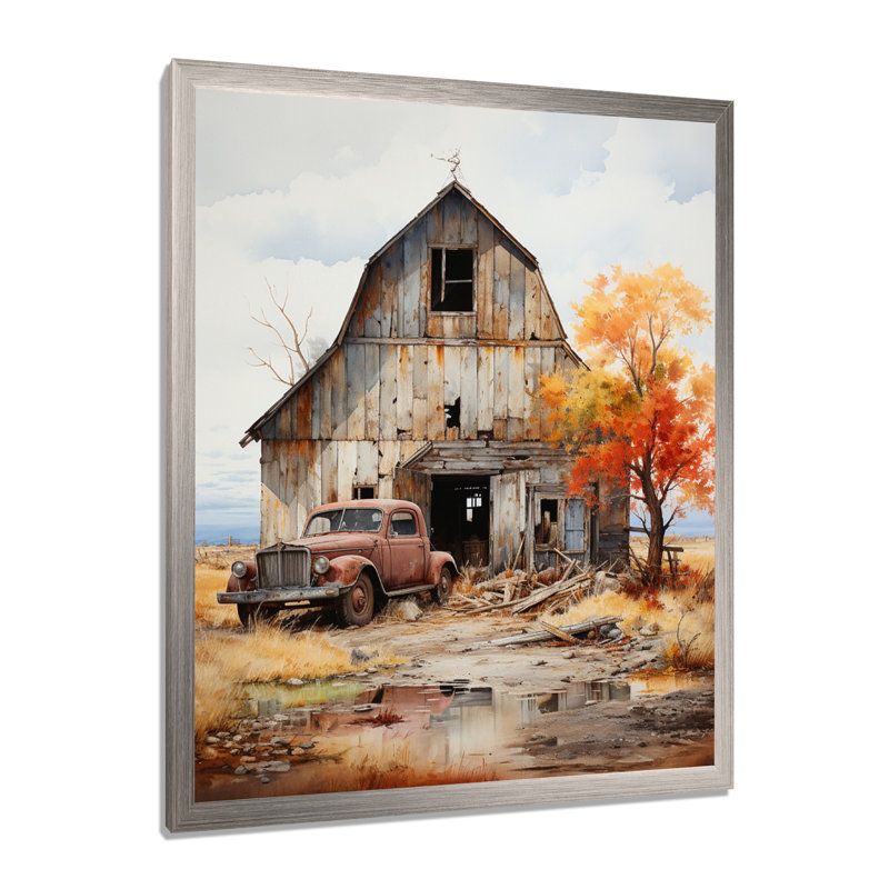 Aswini Barns Rustic Charm IX - Art mural de grange pour le salon, Cadre simple argenté, H 32 po x l 24 po x P 1 po