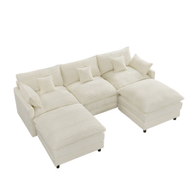 Ensemble de canapé modulaire en U 148 po en velours côtelé avec console centrale et ports USB, canapé Cloud moderne pour le salon