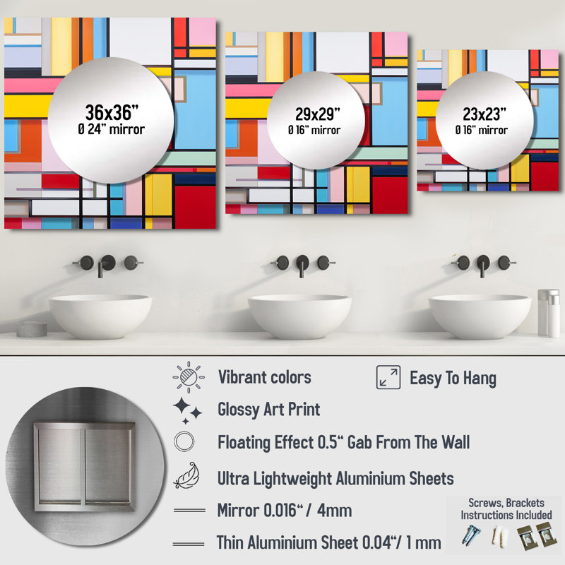 Deferrell - Abstract Shapes Square Mirror Wall Decor For Bedroom, 23" x 23"