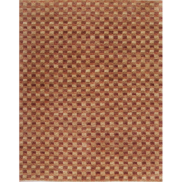 Textures Hand Knotted Wool Area Rug in Red