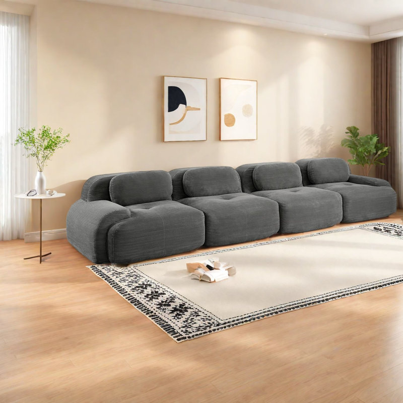 Canapé ergonomique gris à 4 places en velours côtelé