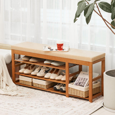 Banc à chaussures rembourré de 47 pouces, banc à chaussures de rangement polyvalent pour porte d'entrée, couloir, chambre à coucher et salon