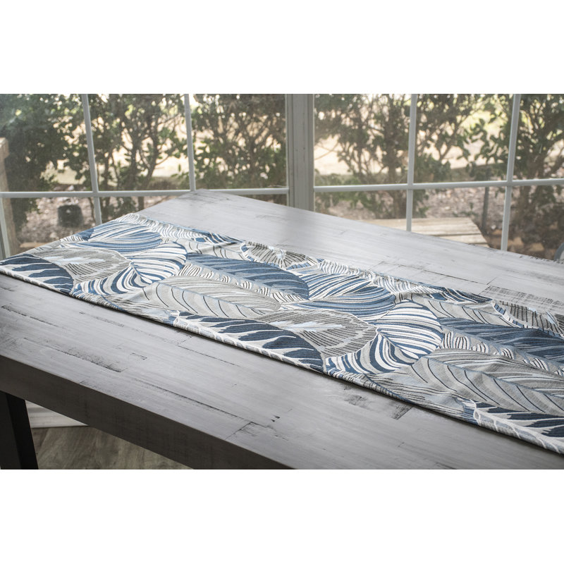 Chenille Beach Blue And Gray Elegant Table Runner, 90" x 16.5"